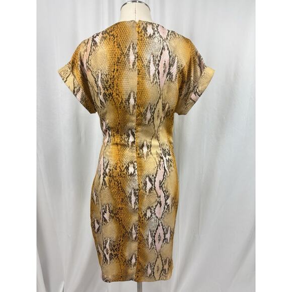 Anne Klein Snake Print Wrap Dress Size 6 Short Sleeve Washable Gold Pink Black - Picture 2 of 7